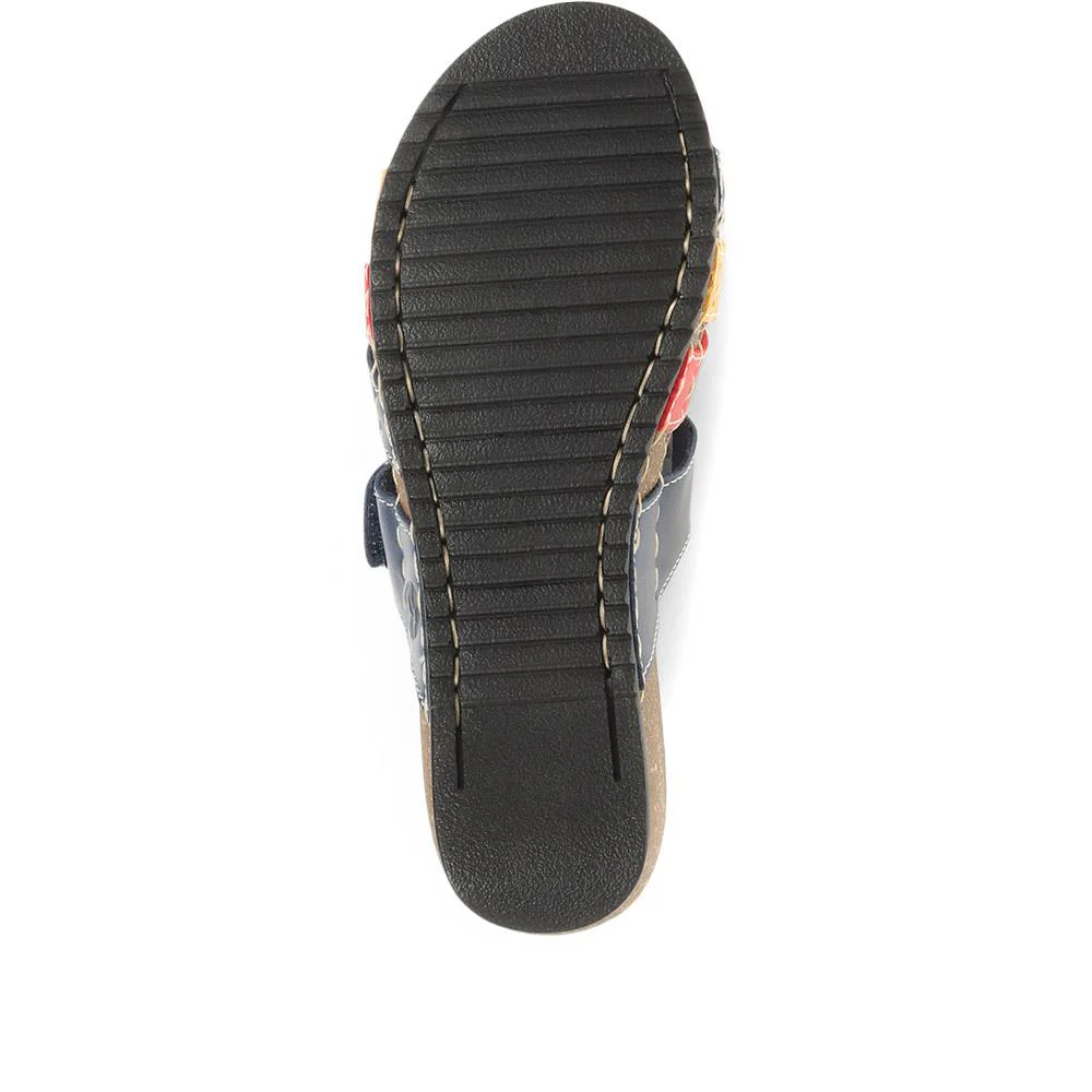 Fly Flot Leather Cross-Strap Mule Sandal - FLY35001 / 321 261 - Navy Multi - Image 5