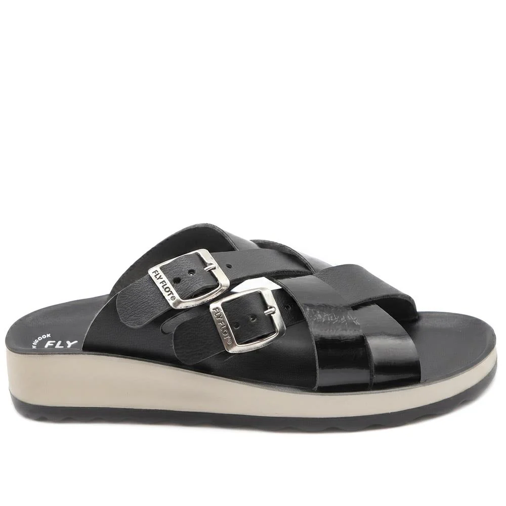 Flyflot Strappy Dual Buckle Slip On Sandals - FLY43010 / 328 646 - Black - Image 3