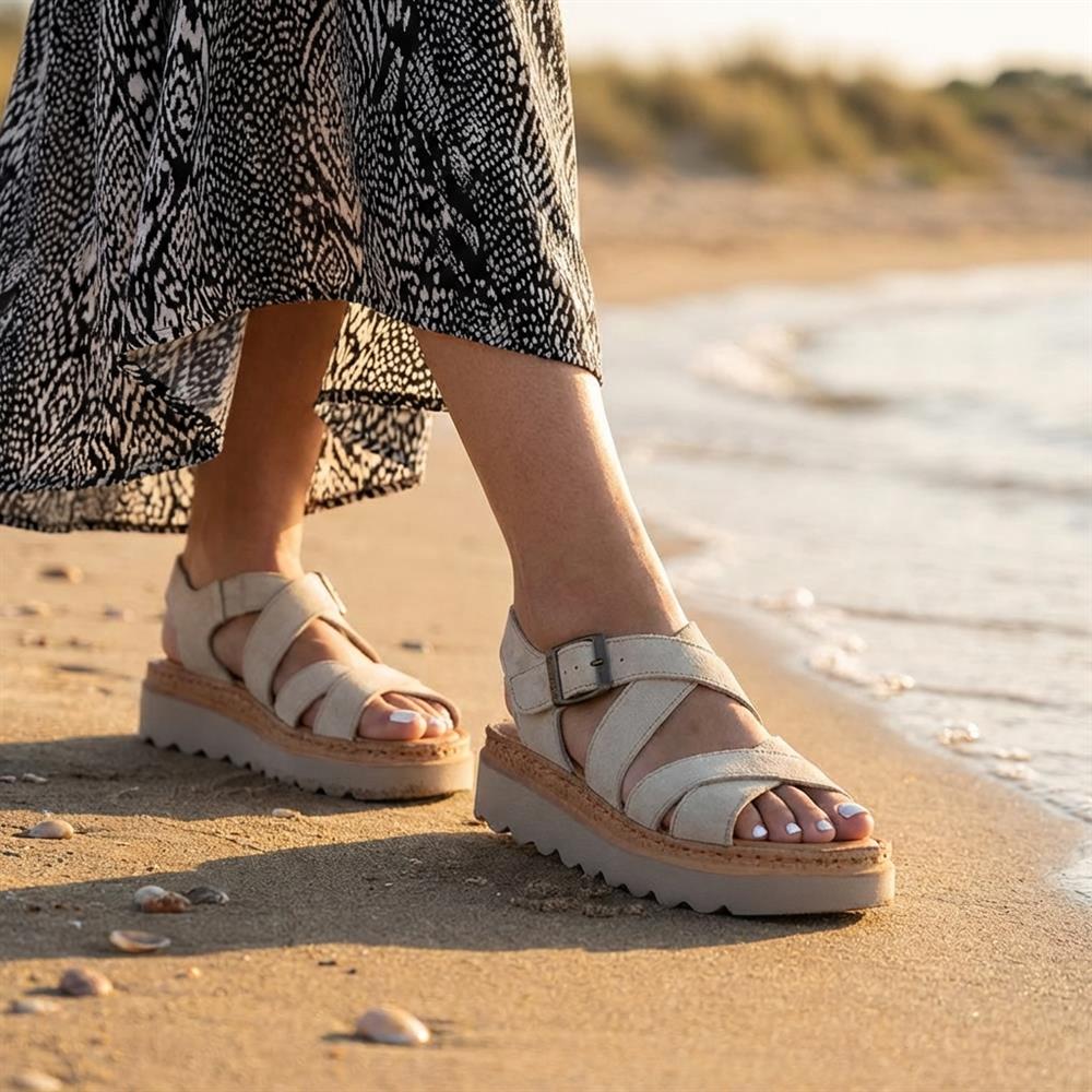FlyFlot Wedge Heel Buckled Sandals - FLY43007 / 328 656 - Beige - Image 2