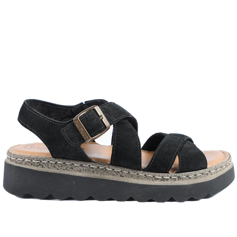 FlyFlot Wedge Heel Buckled Sandals - FLY43007 / 328 656 - Black - Image 3