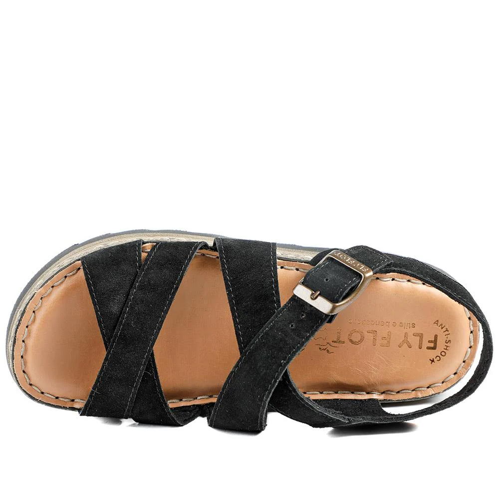 FlyFlot Wedge Heel Buckled Sandals - FLY43007 / 328 656 - Black - Image 5