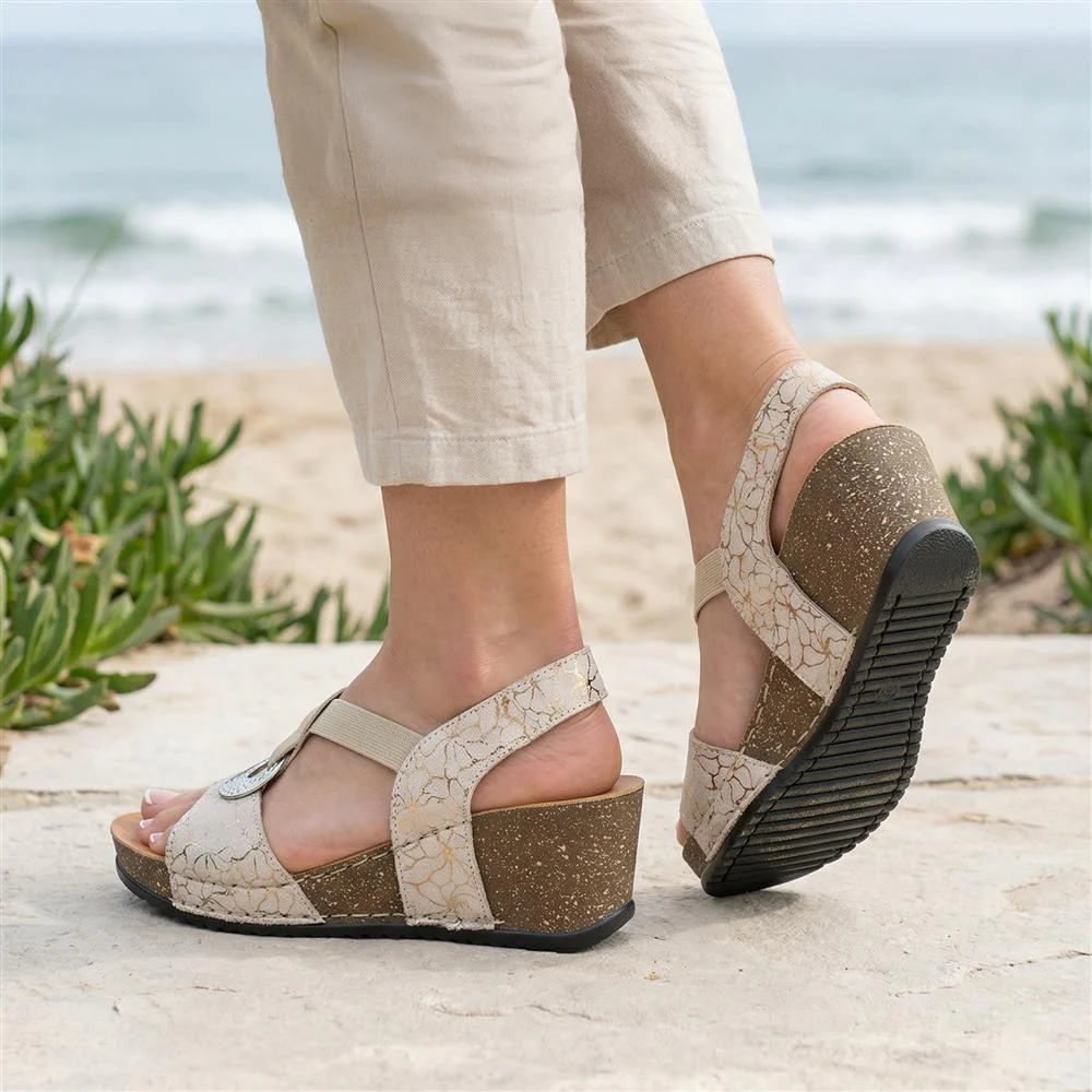 FlyFlot Wedge Heel Slingback Sandals - FLY43023 / 328 682 - Beige - Image 2