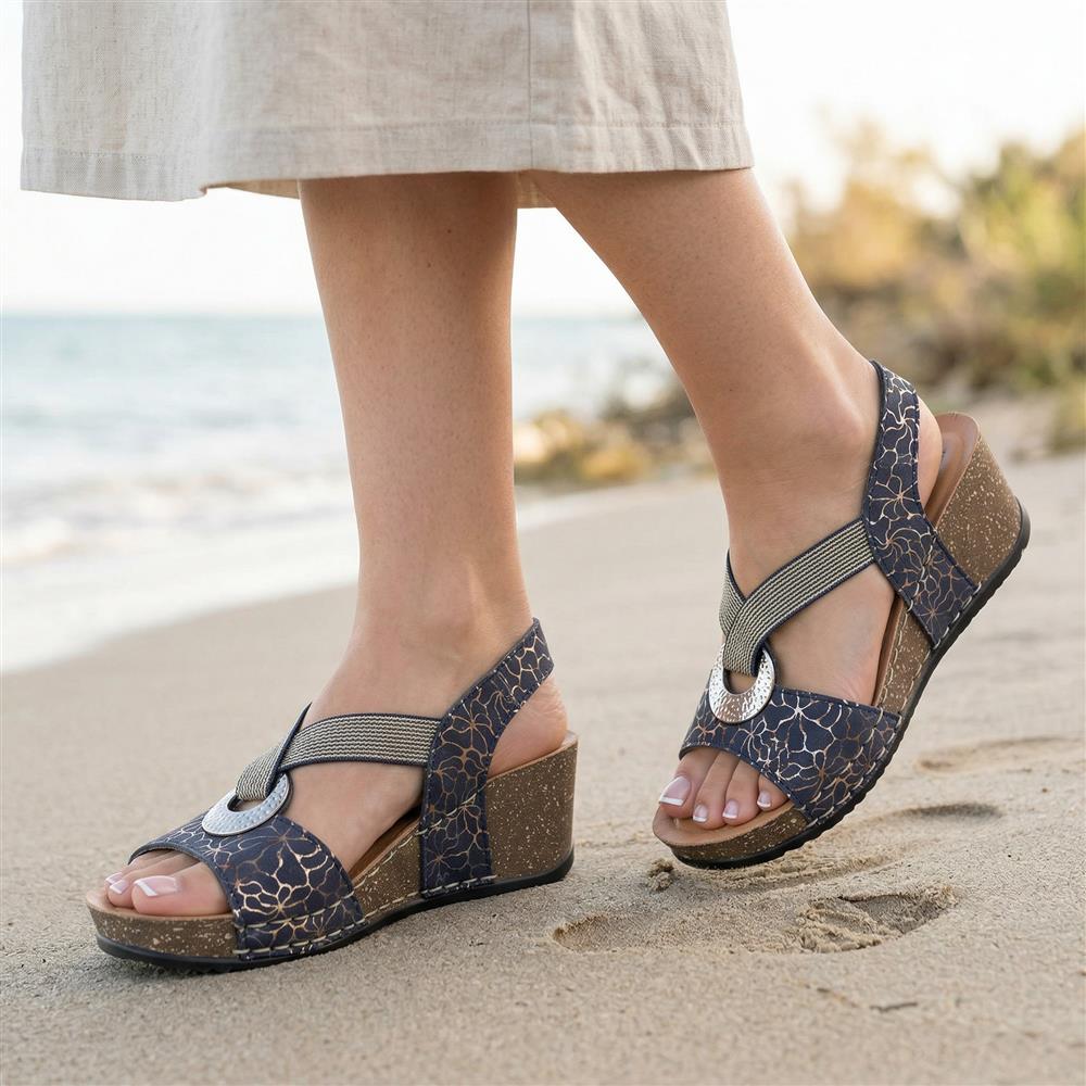 FlyFlot Wedge Heel Slingback Sandals - FLY43023 / 328 682 - Navy - Image 2