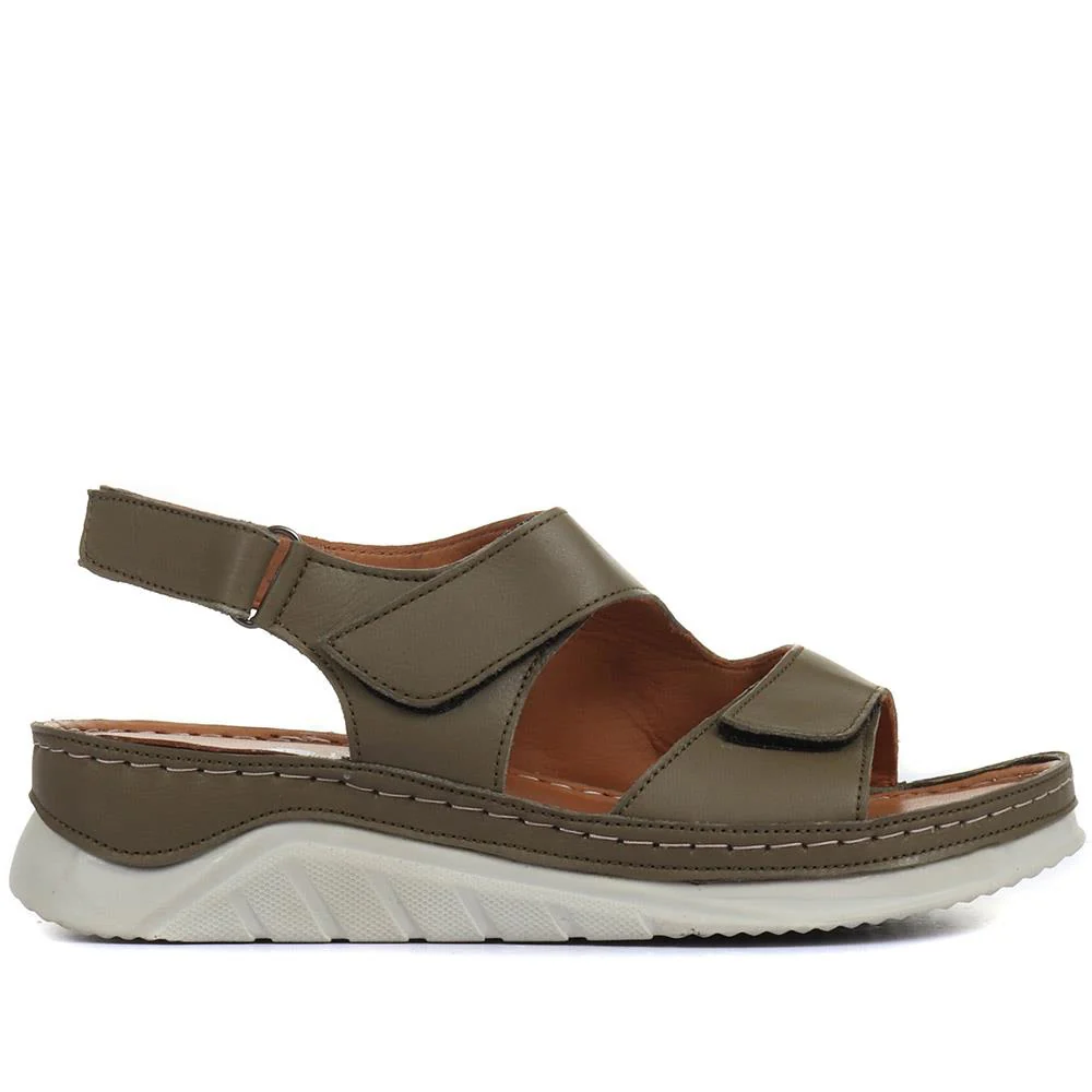 Fully Adjustable Leather Sandals - GENC33005 / 319 790 - Khaki - Image 2
