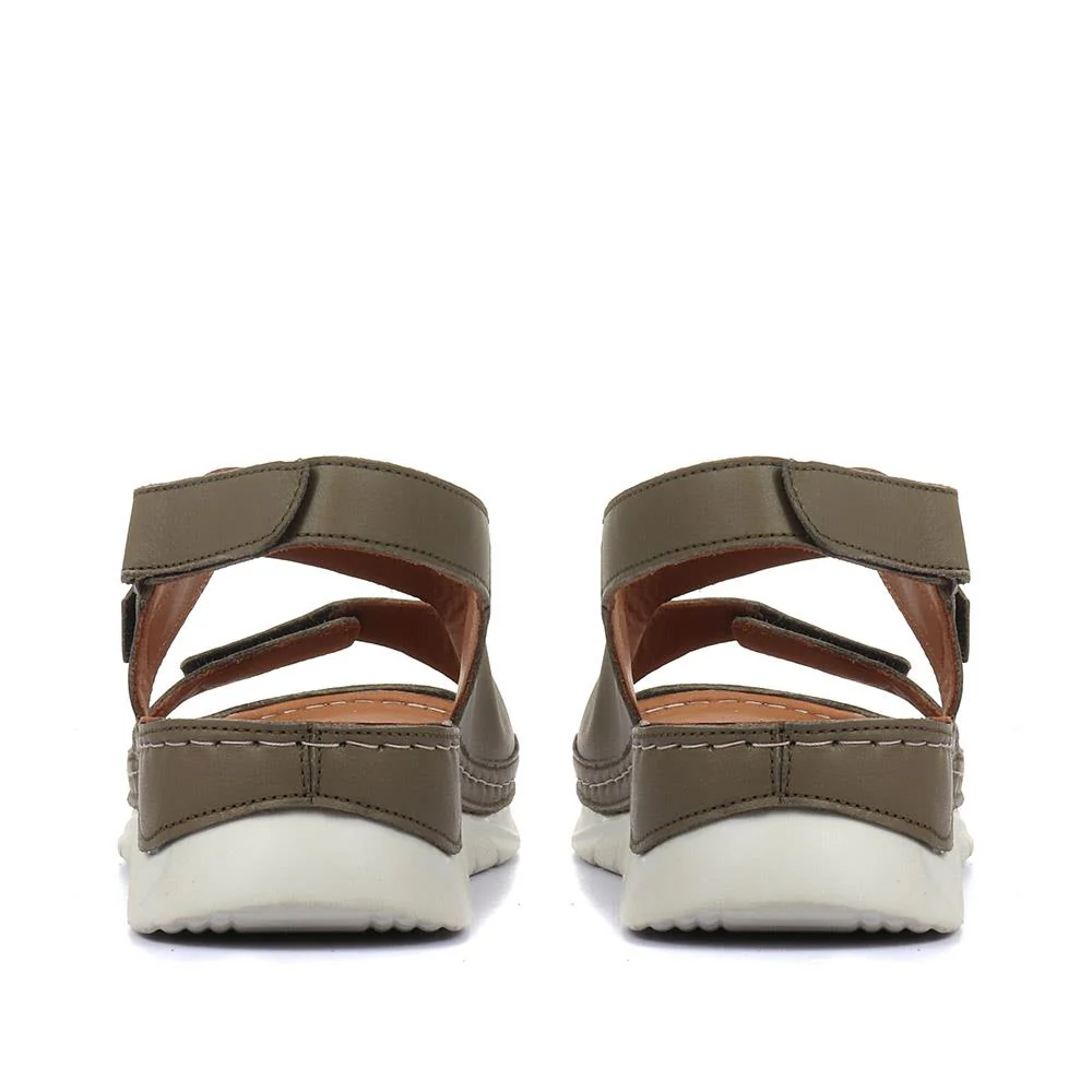 Fully Adjustable Leather Sandals - GENC33005 / 319 790 - Khaki - Image 3