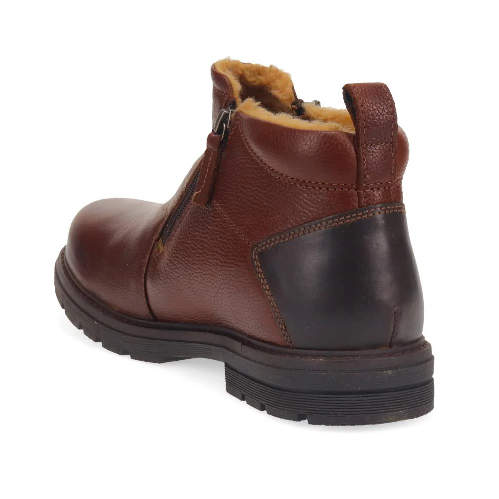 Fur-Cuffed Leather Ankle Boots - RNB40011 / 325 995 - Brown - Image 3