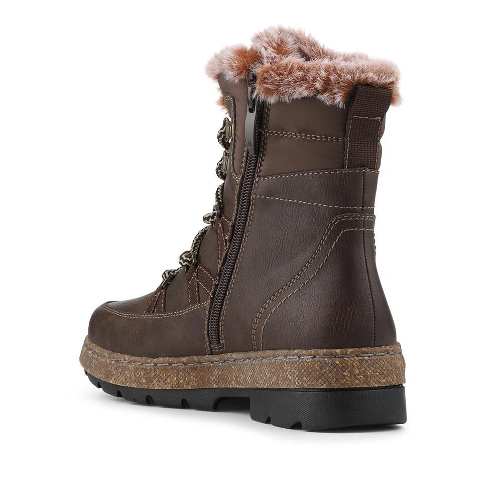 Fur Lined Water Resistant Weather Boots - WOIL42056 / 328 546 - Brown - Image 3
