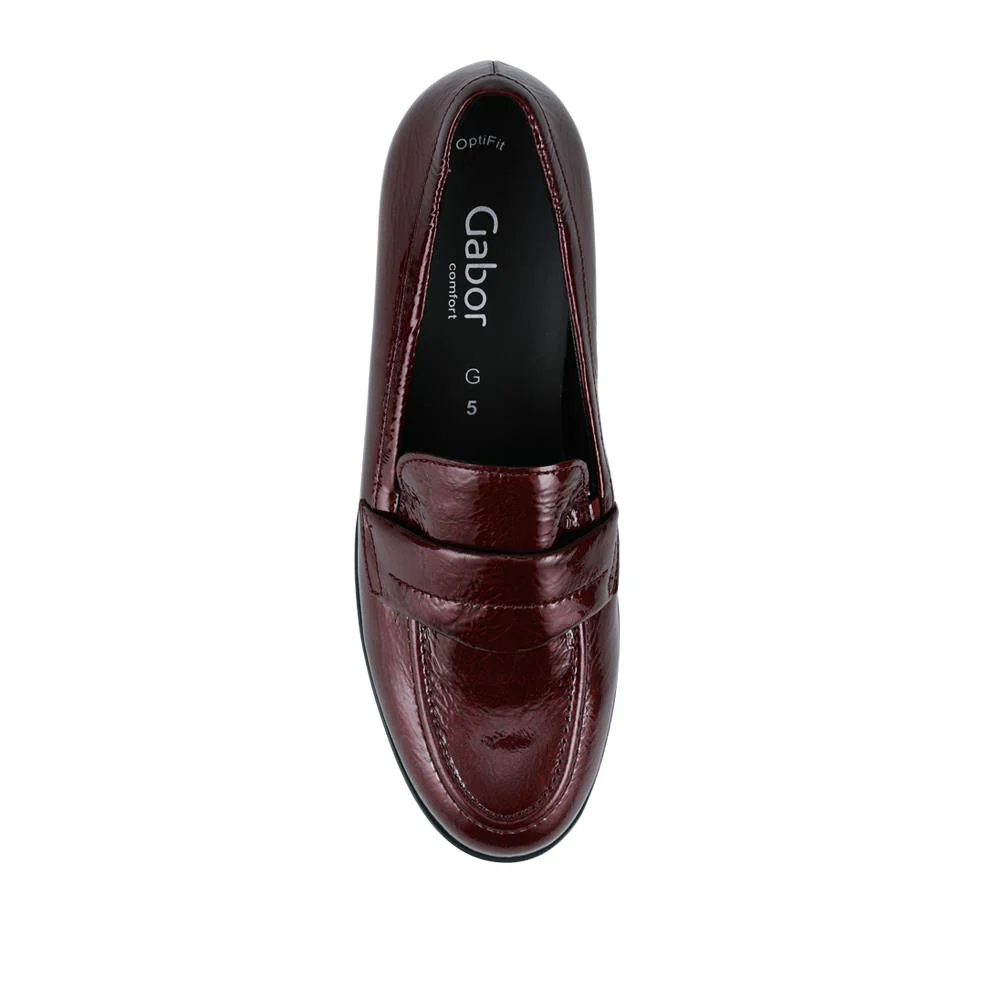Gabor Fame Wide Fit Leather Penny Loafers - GAB42503 / 327 742 - Burgundy Patent - Image 4