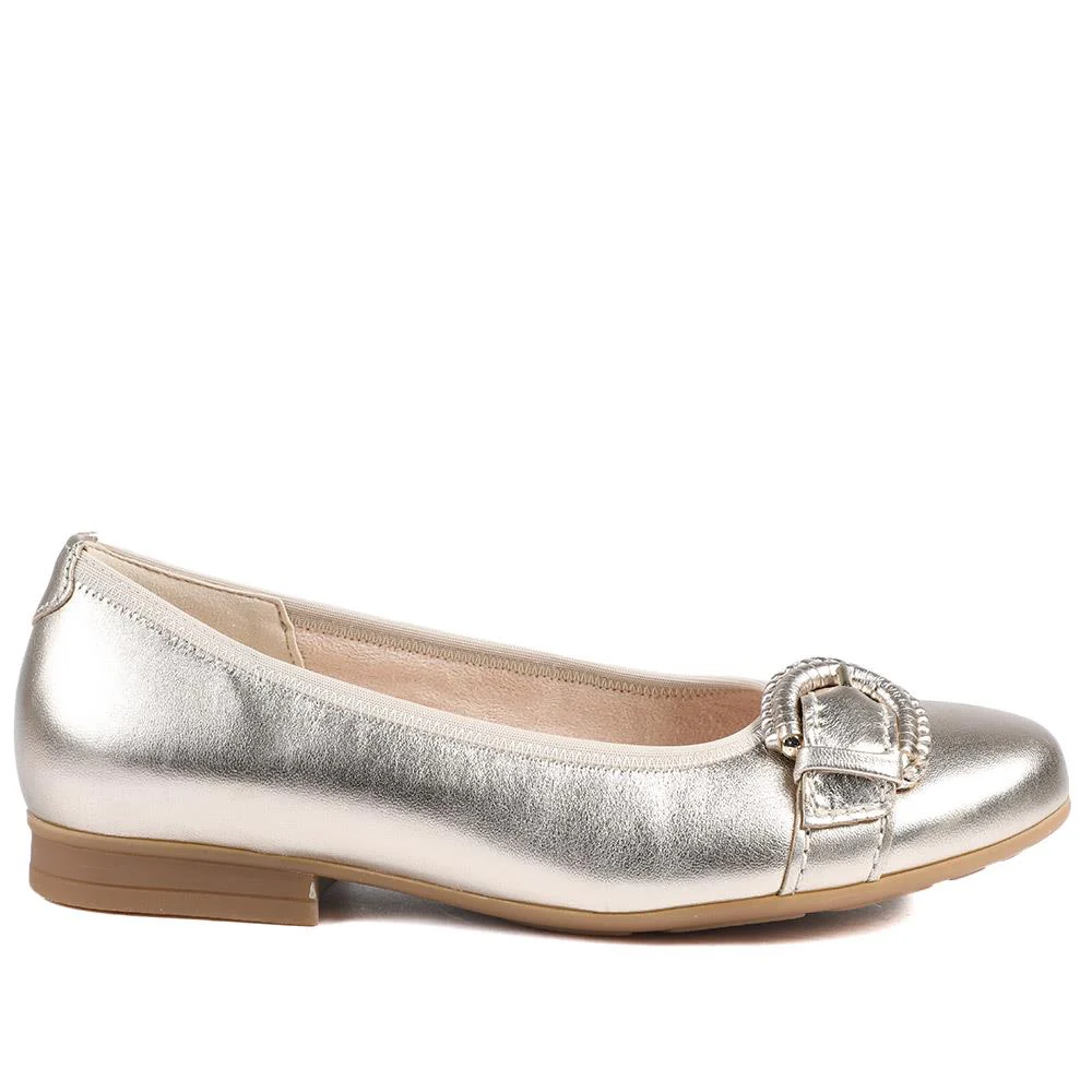 Gabor Leather Ballet Pumps - GAB43000 / 328 666 - Gold - Image 3