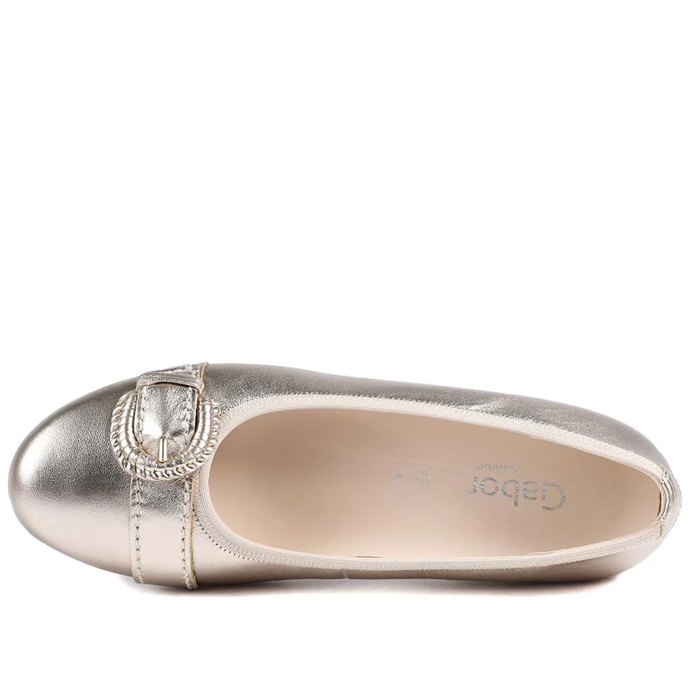 Gabor Leather Ballet Pumps - GAB43000 / 328 666 - Gold - Image 5