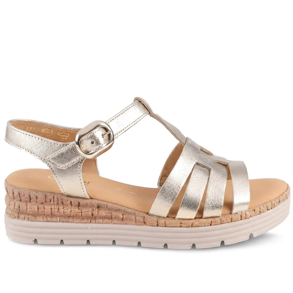 Gabor Leather Buckle Fasten Sandals - GABC44512 / 330 260 - Soft Gold - Image 3
