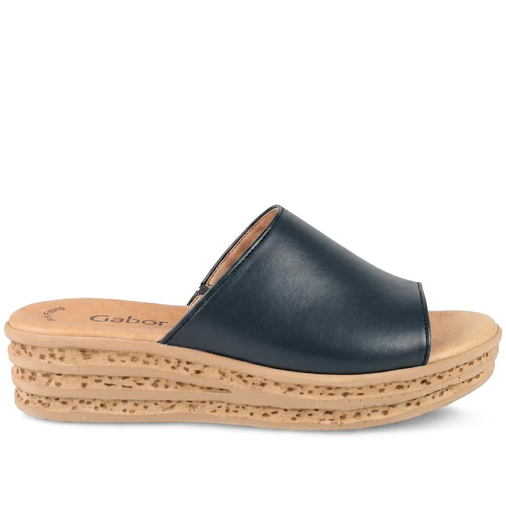 Gabor Leather Wedged Mule Sandals - GABC44507 / 330 262 - Black - Image 3