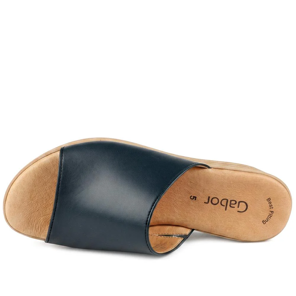 Gabor Leather Wedged Mule Sandals - GABC44507 / 330 262 - Black - Image 5