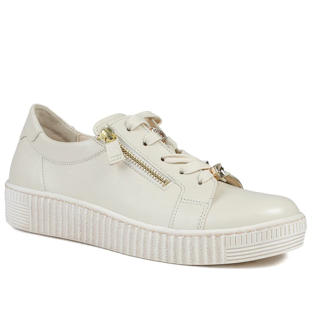 Gabor Leather Zip & Lace Platform Trainers - GAB42024 / 329 517 - Cream