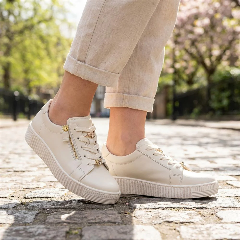 Gabor Leather Zip & Lace Platform Trainers - GAB42024 / 329 517 - Cream - Image 2