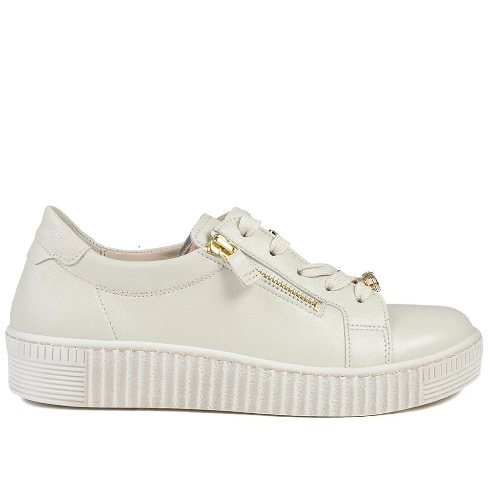 Gabor Leather Zip & Lace Platform Trainers - GAB42024 / 329 517 - Cream - Image 3