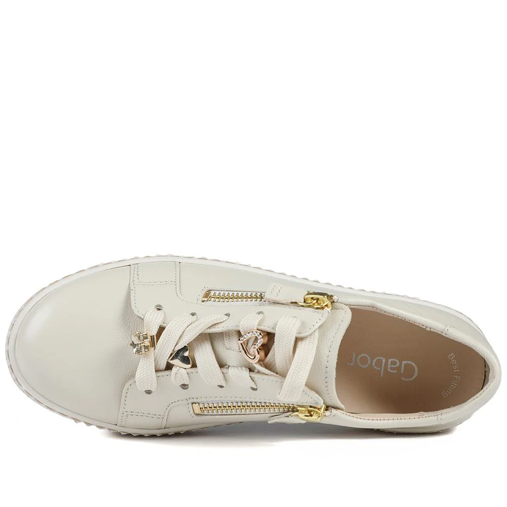 Gabor Leather Zip & Lace Platform Trainers - GAB42024 / 329 517 - Cream - Image 5