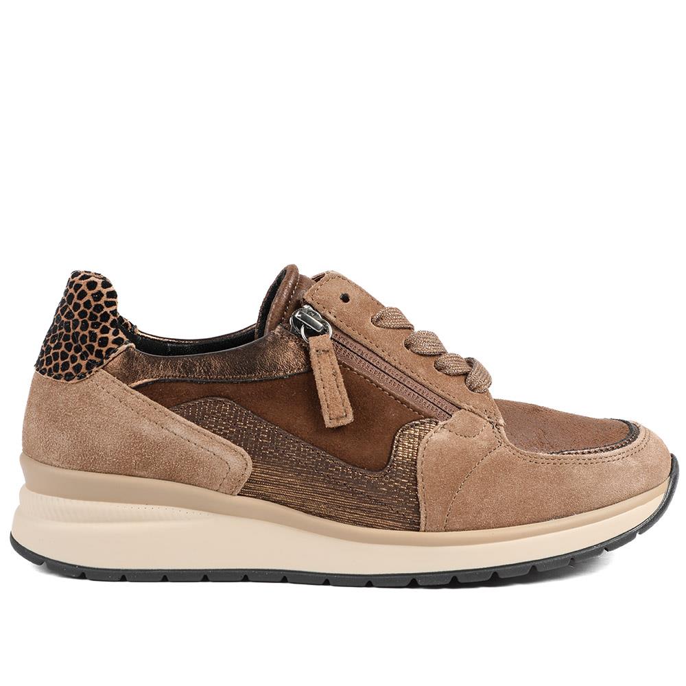 Gabor Leather Zip & Lace Trainers - GAB42029 / 329 512 - Espresso - Image 3