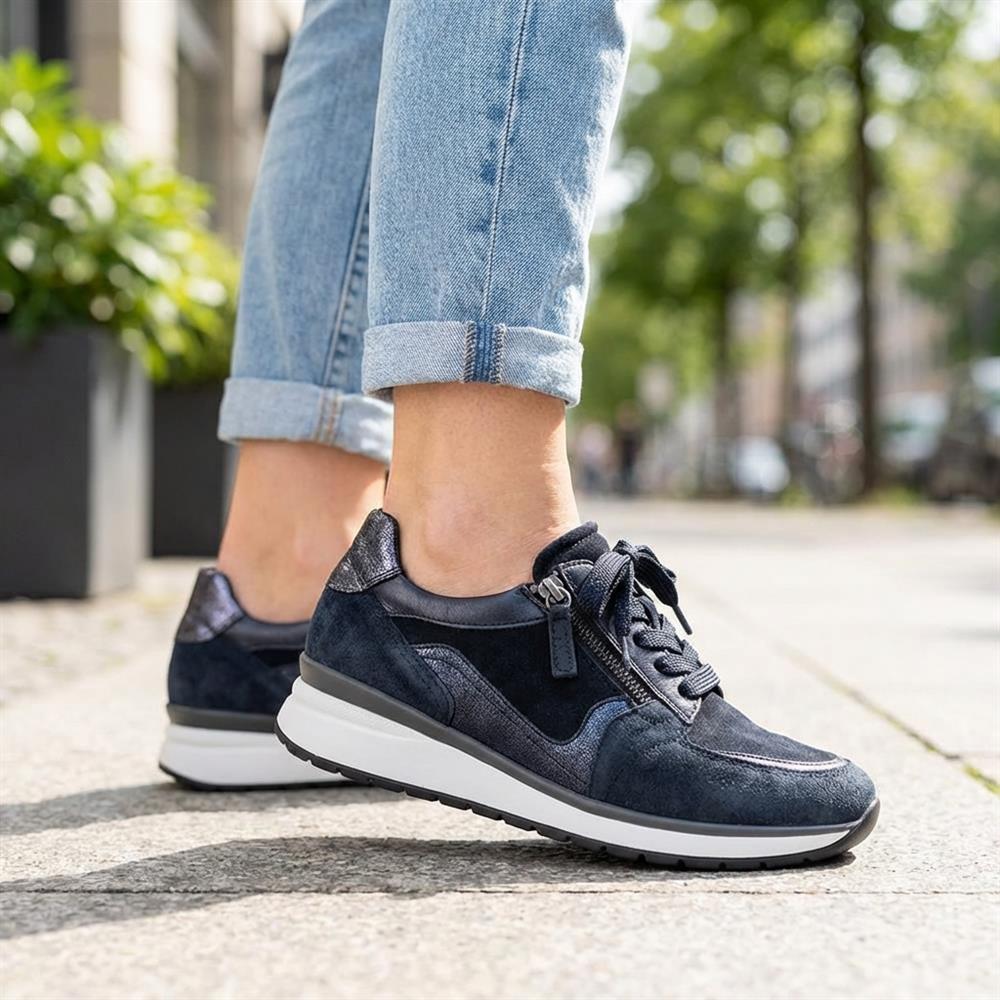 Gabor Leather Zip & Lace Trainers - GAB42029 / 329 512 - Navy - Image 2