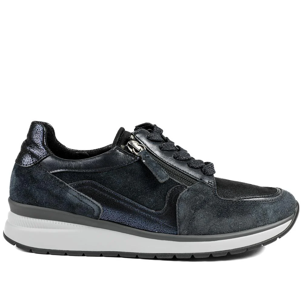 Gabor Leather Zip & Lace Trainers - GAB42029 / 329 512 - Navy - Image 3