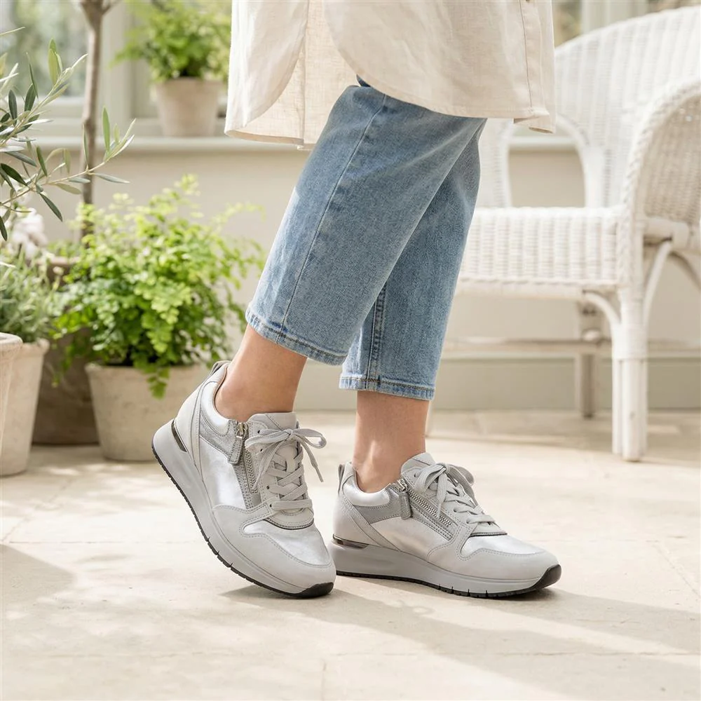 Gabor Leather Zip & Lace Trainers - GAB42031 / 329 511 - Light Grey - Image 2