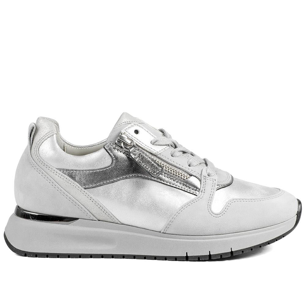 Gabor Leather Zip & Lace Trainers - GAB42031 / 329 511 - Light Grey - Image 3