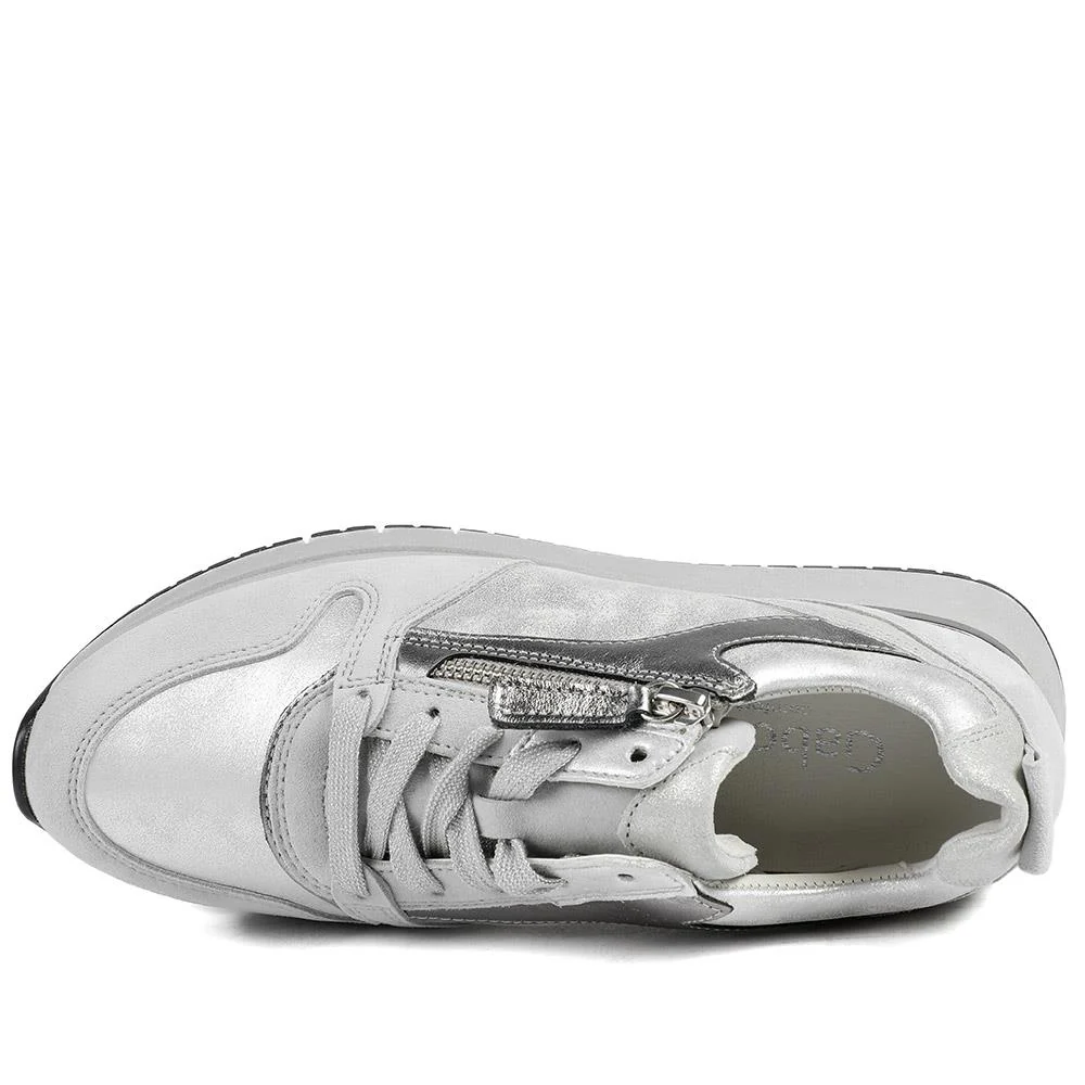 Gabor Leather Zip & Lace Trainers - GAB42031 / 329 511 - Light Grey - Image 5