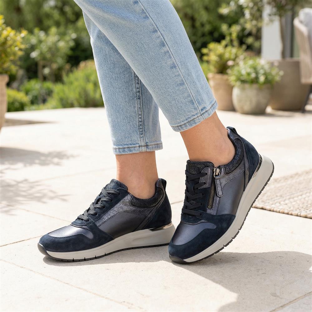 Gabor Leather Zip & Lace Trainers - GAB42031 / 329 511 - Navy - Image 2