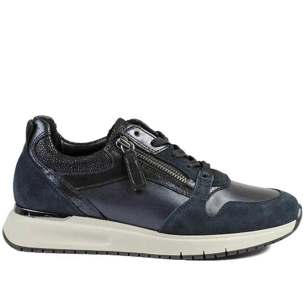 Gabor Leather Zip & Lace Trainers - GAB42031 / 329 511 - Navy - Image 3