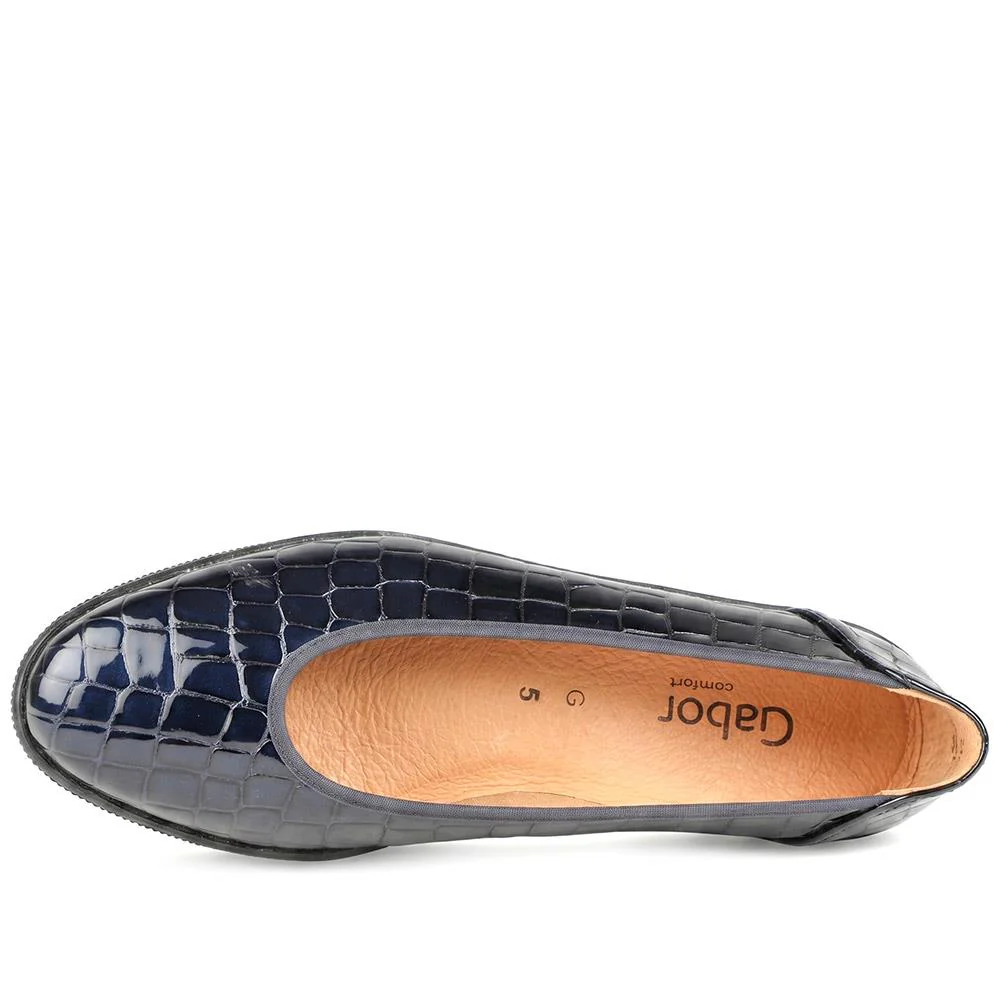 Gabor Wide Fit Leather Chunky Sole Pumps - GABC44510 / 330 265 - Navy Croc - Image 4