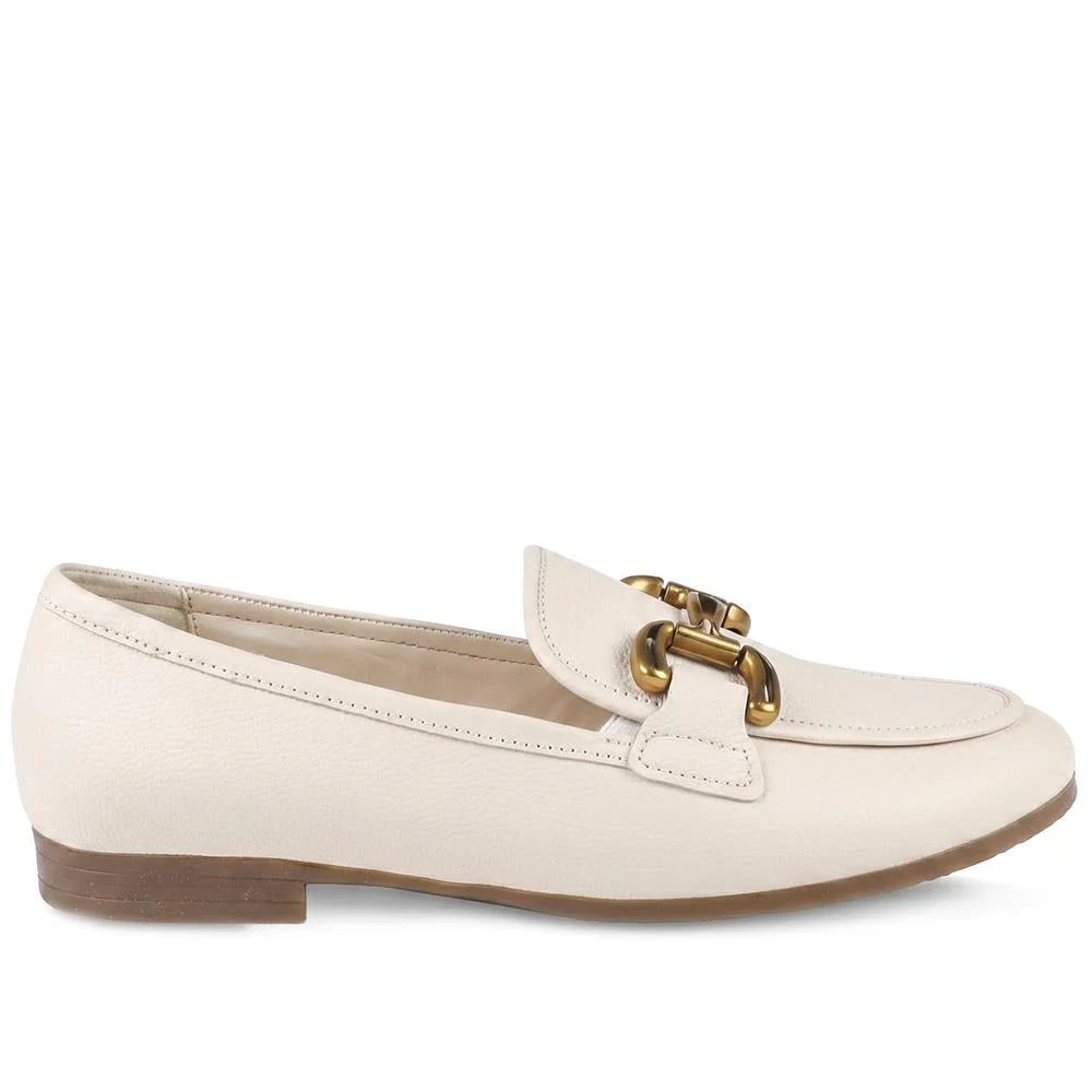 Gabor Wide Fit Leather Loafers With Chrome Snaffle - GABC44519 / 330 320 - White - Image 3