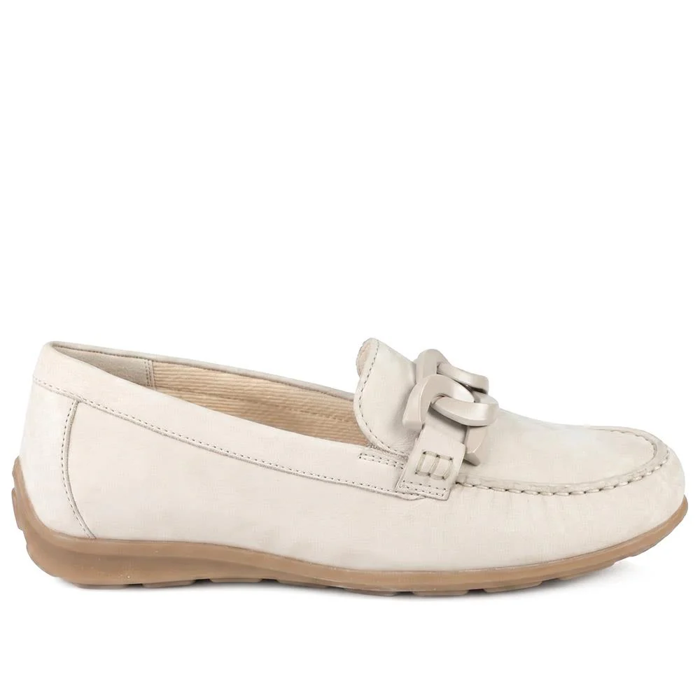 Gabor Wide Fit Leather Moccasins With Chain Detail - GABC44501 / 330 266 - Beige - Image 3