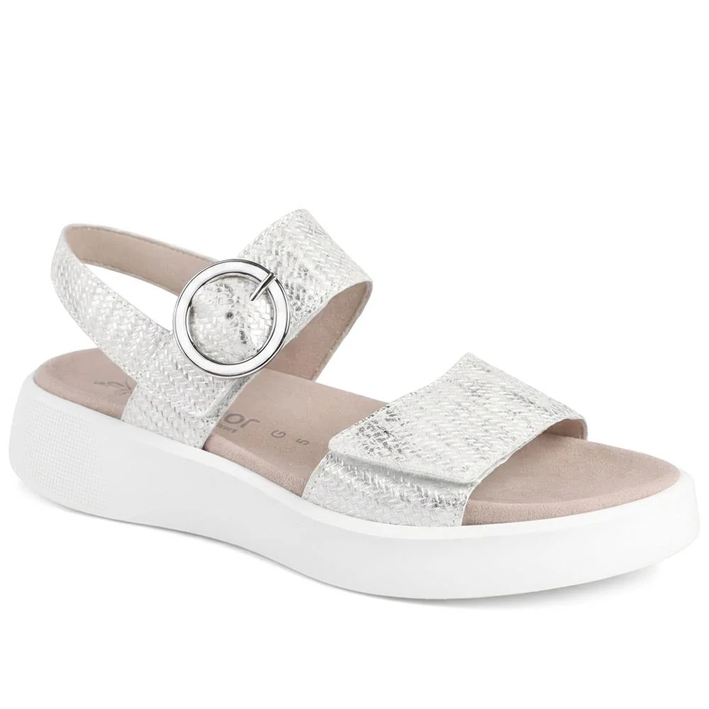 Gabor Wide Fit Leather Platform Sandals - GABC44514 / 330 254 - Silver