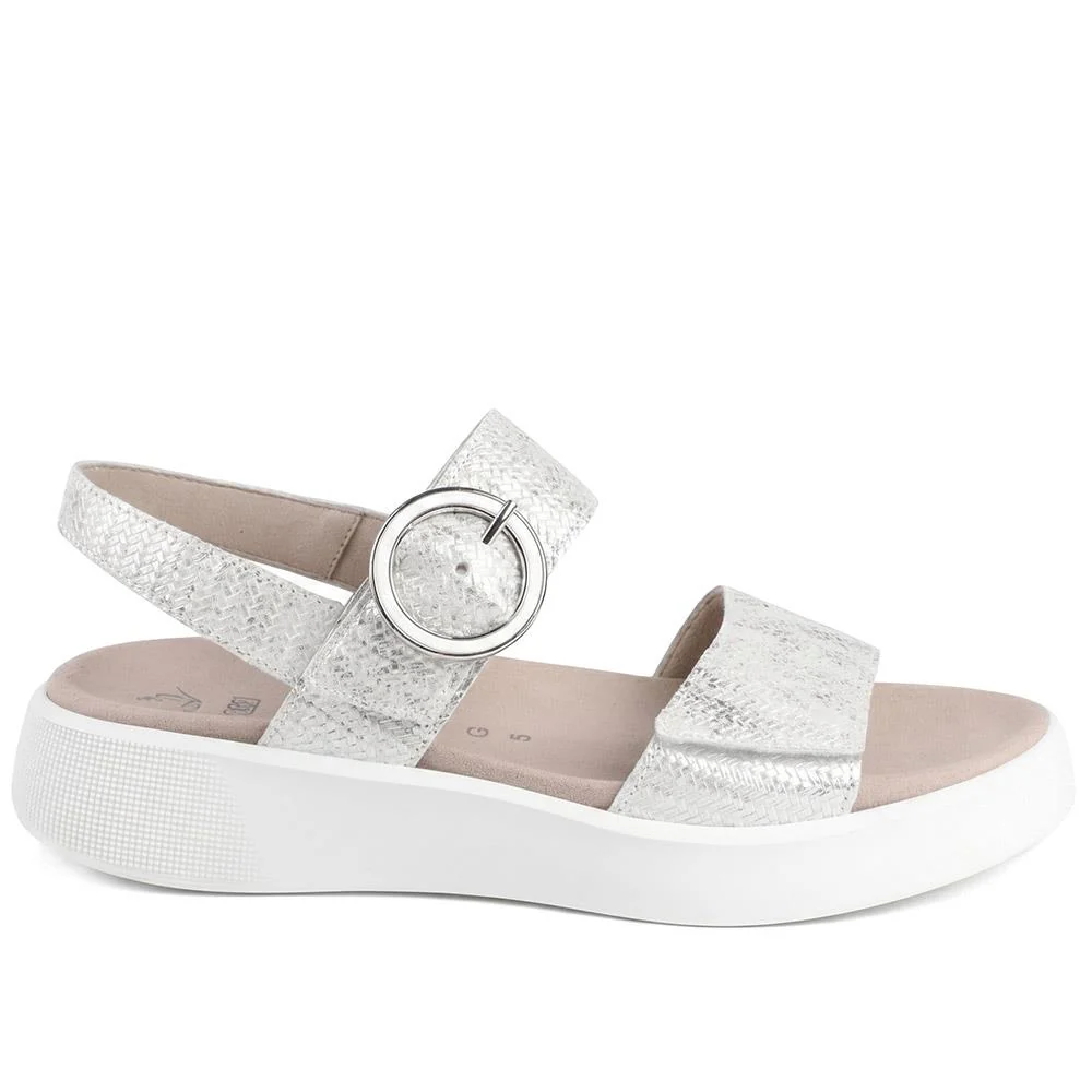 Gabor Wide Fit Leather Platform Sandals - GABC44514 / 330 254 - Silver - Image 2
