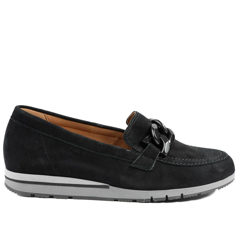 Gabor Wide Fit Leather Wedge Heel Moccasins - GAB42019 / 329 522 - Black - Image 3