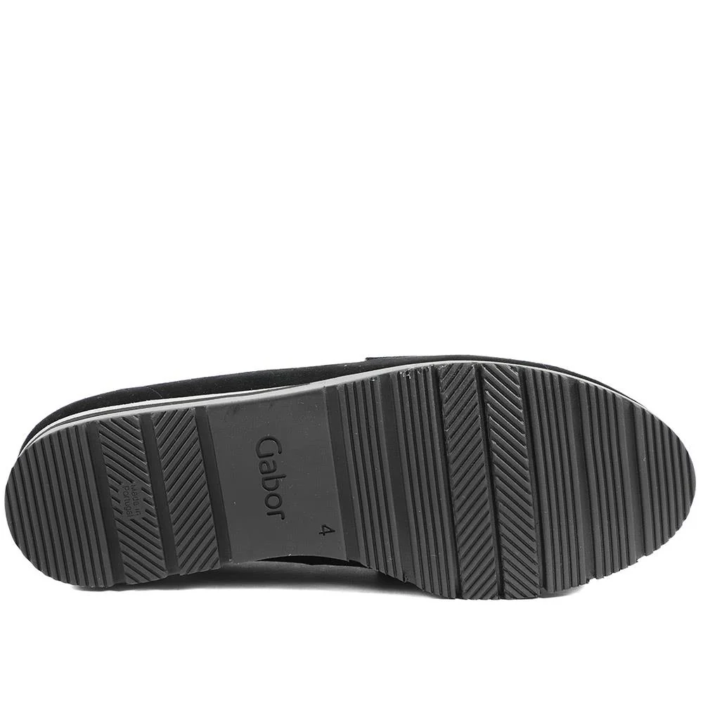 Gabor Wide Fit Leather Wedge Heel Moccasins - GAB42019 / 329 522 - Black - Image 6