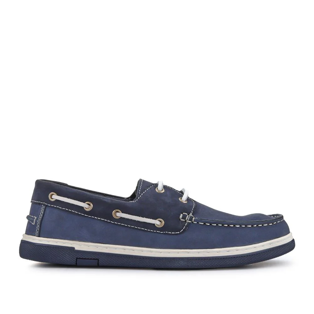 Rubber Soled Leather Boat Shoes - SHAFI41002 / 327 097 - Navy - Image 2