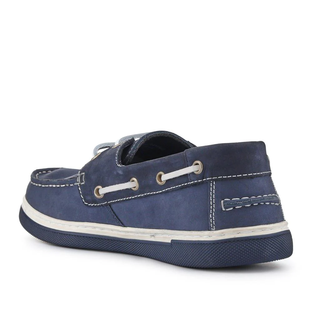 Rubber Soled Leather Boat Shoes - SHAFI41002 / 327 097 - Navy - Image 3