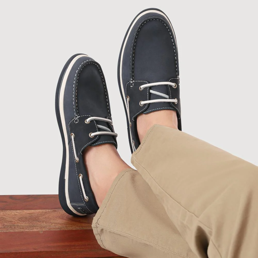 Rubber Soled Leather Boat Shoes - SHAFI41002 / 327 097 - Navy - Image 5