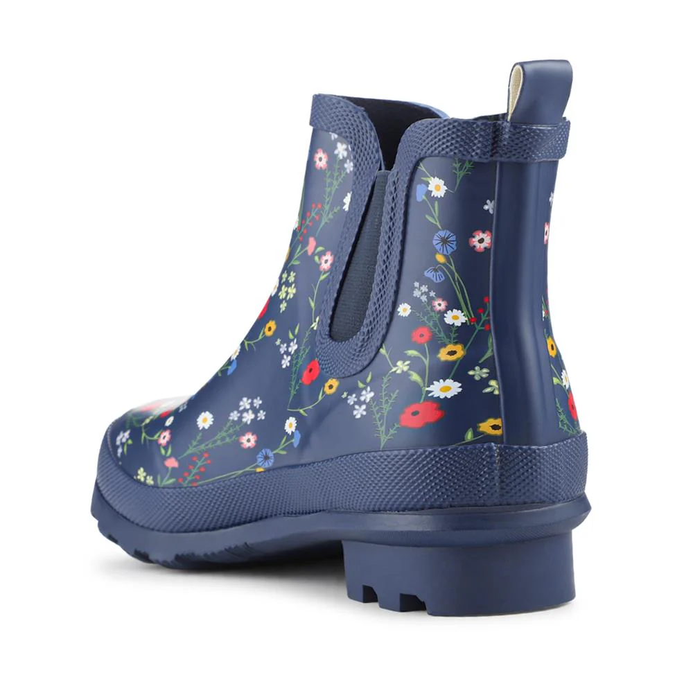 Block Heel Rubber Ankle Wellies - ITAJA42001 / 328 346 - Navy Floral - Image 3