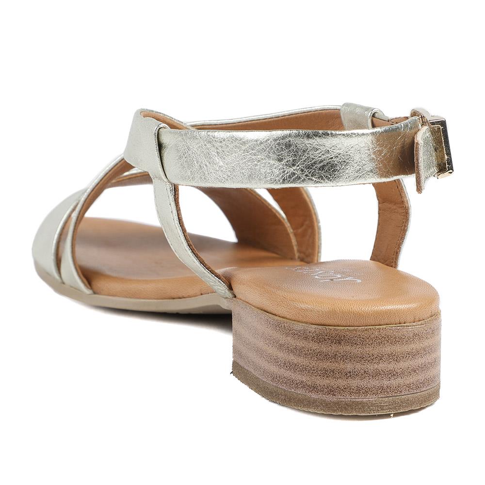Halston Leather Block Heel Sandals - HALSTON / 329 438 - Gold - Image 3