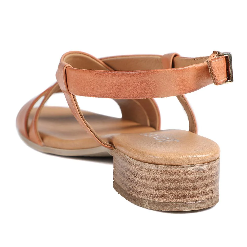 Halston Leather Block Heel Sandals - HALSTON / 329 438 - Tan - Image 3
