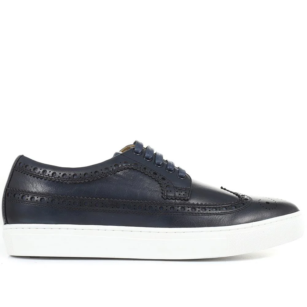 Harvard Leather Brogue Trainers - STEPT33503 / 320 119 - Navy - Image 2