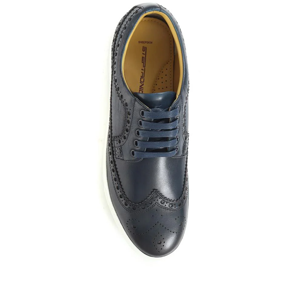 Harvard Leather Brogue Trainers - STEPT33503 / 320 119 - Navy - Image 4