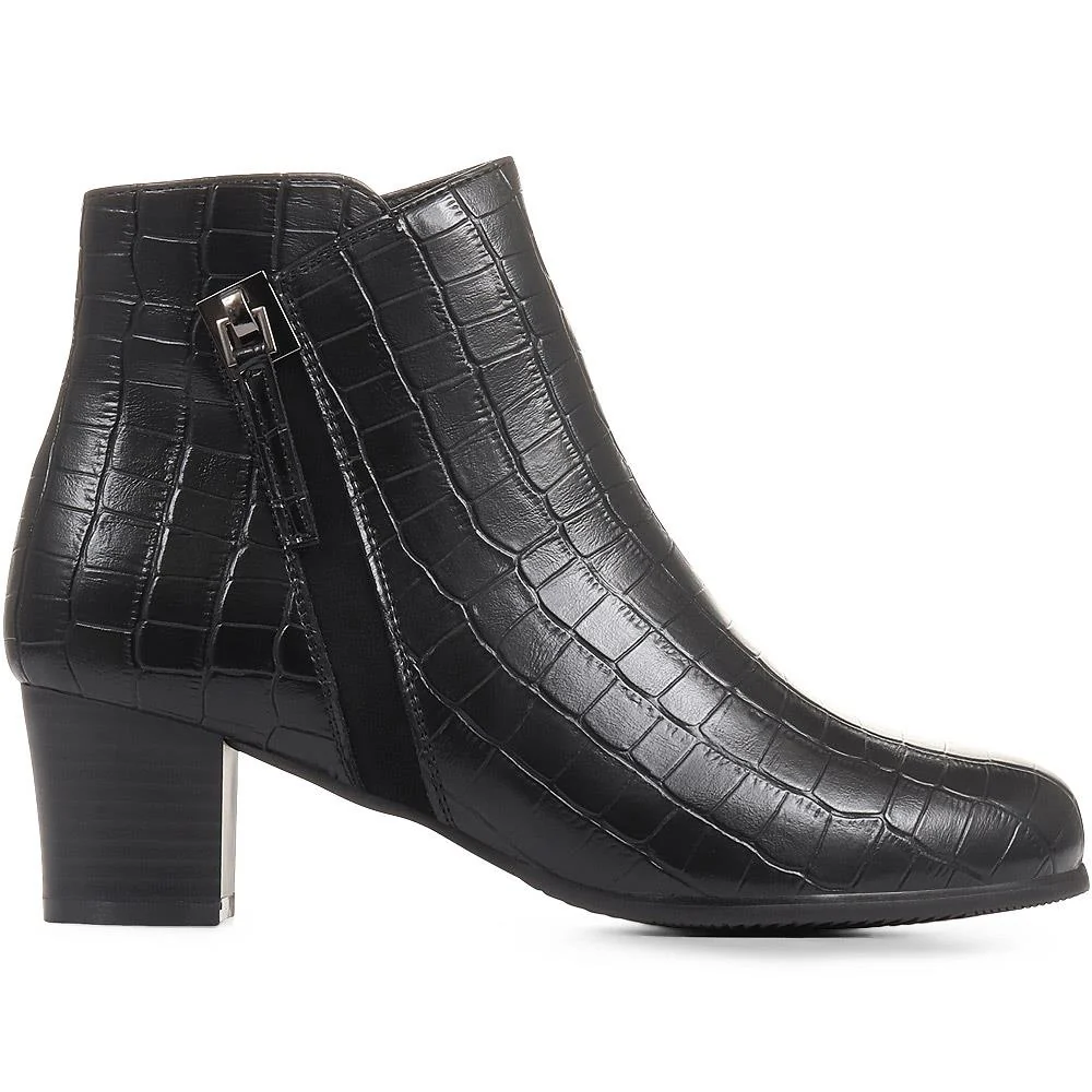 Heeled Ankle Boots - WLIG36001 / 322 763 - Black Croc - Image 3