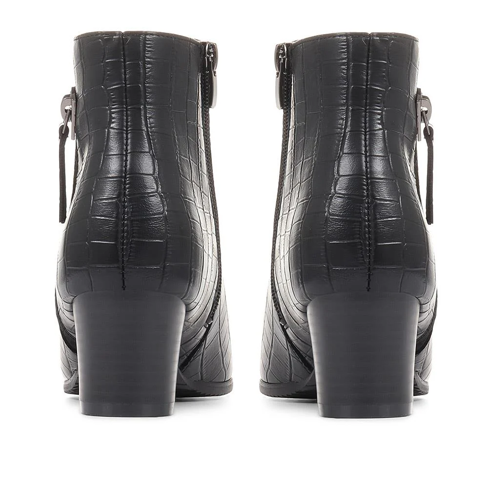 Heeled Ankle Boots - WLIG36001 / 322 763 - Black Croc - Image 4