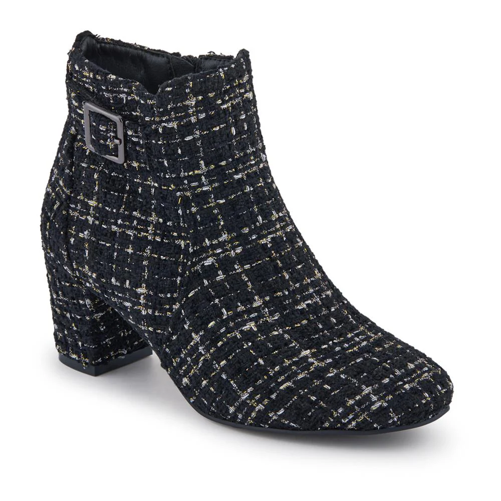 Heeled Buckle Detail Ankle Boots - WBINS38090 / 324 214 - Black Tweed