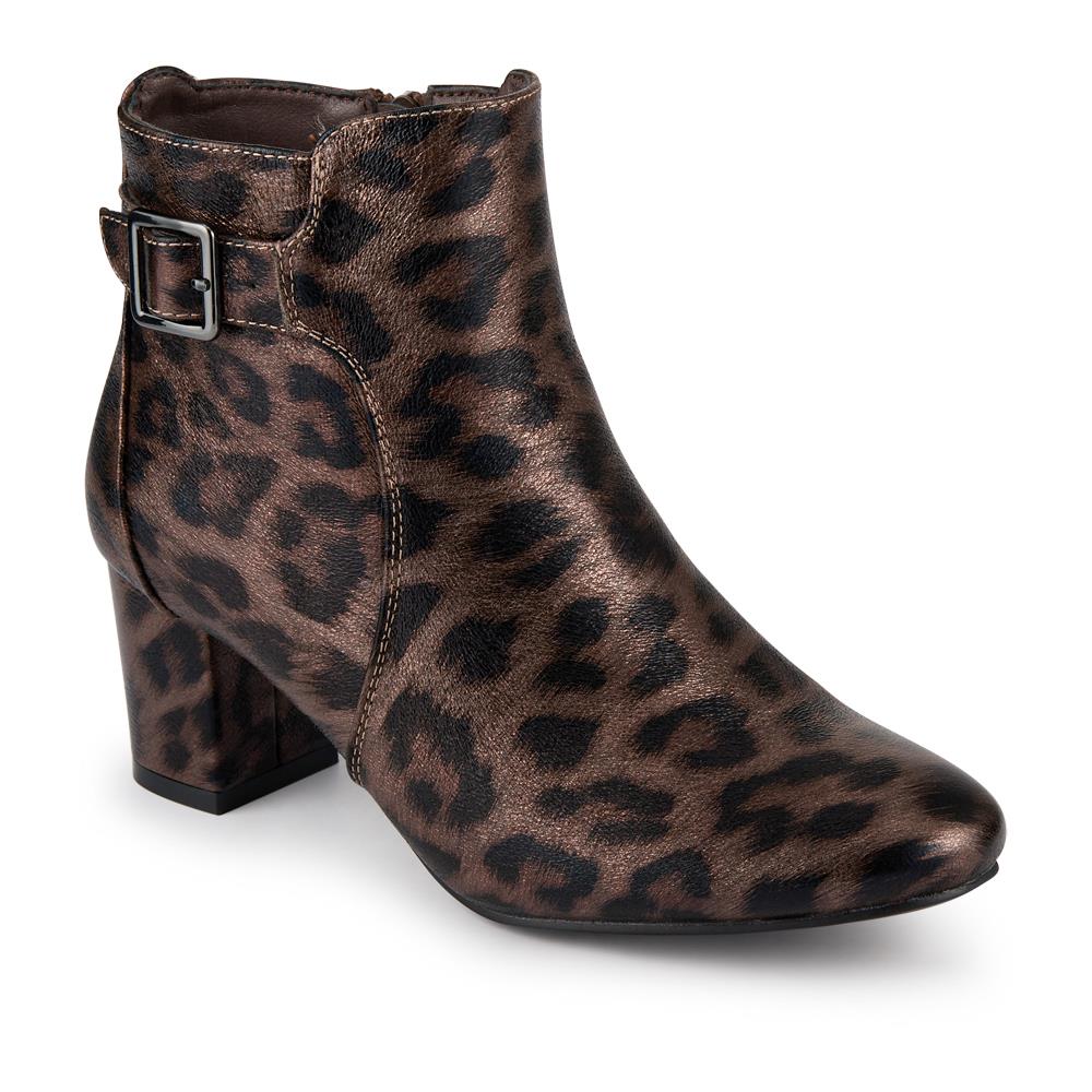 Heeled Buckle Detail Ankle Boots - WBINS38090 / 324 214 - Brown Leopard