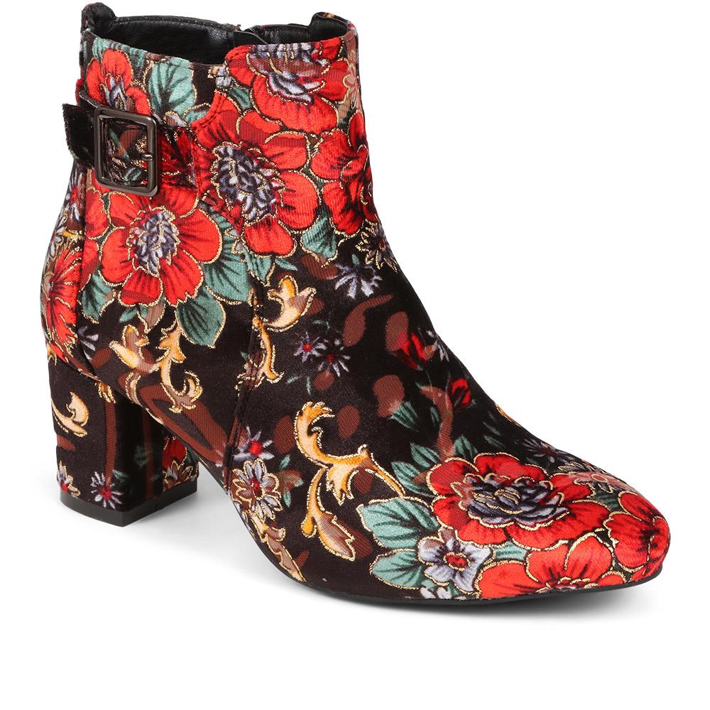Heeled Buckle Detail Ankle Boots - WBINS38090 / 324 214 - Floral