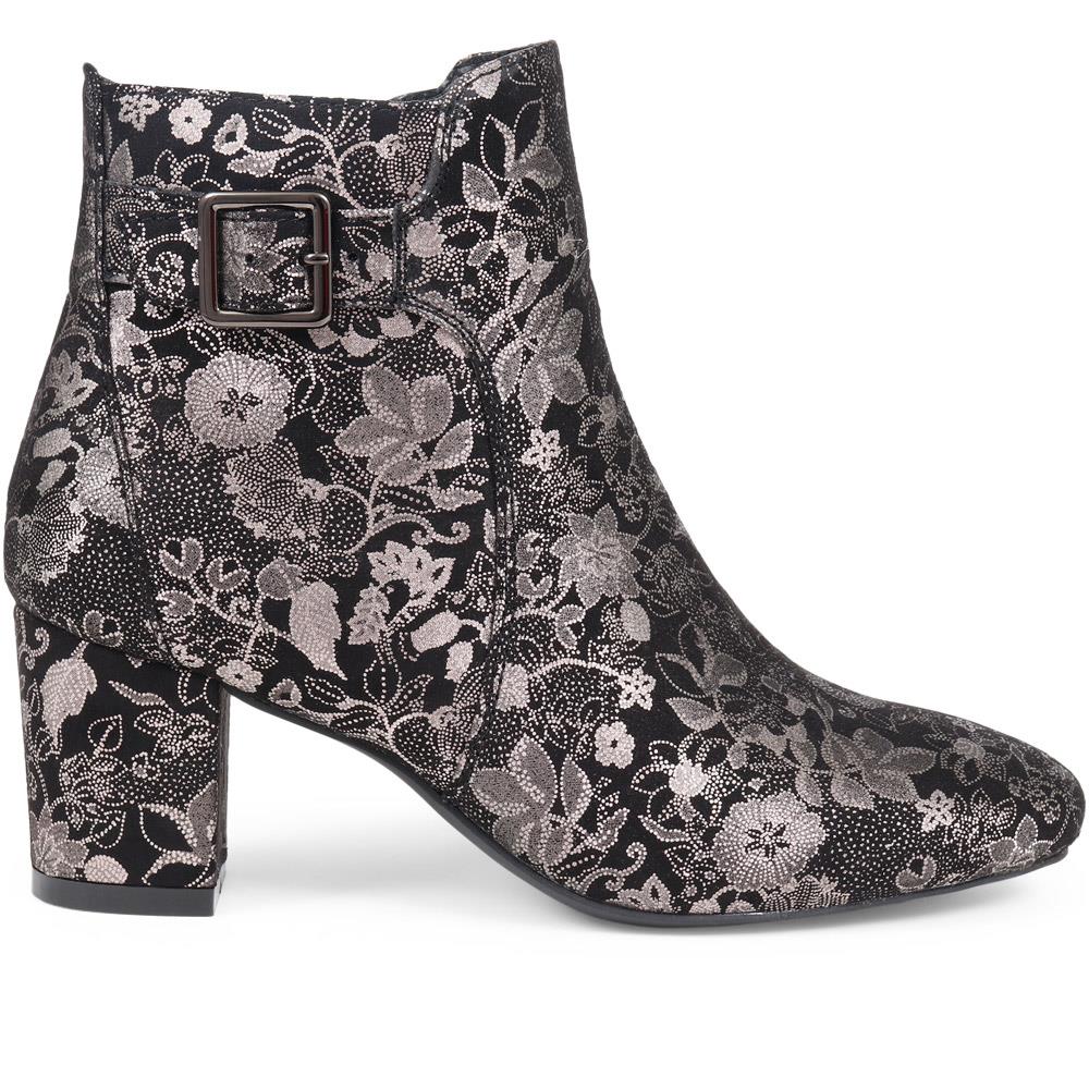 Heeled Buckle Detail Ankle Boots - WBINS38090 / 324 214 - Black Floral - Image 2